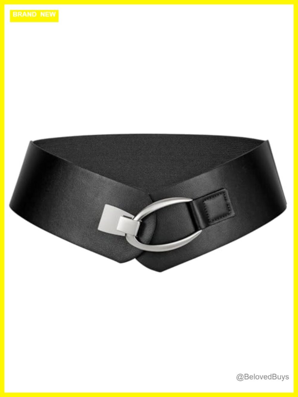 Wide Elastic Belt with Gold Buckle Faux Leather Stretch Waistbelt for Dresses